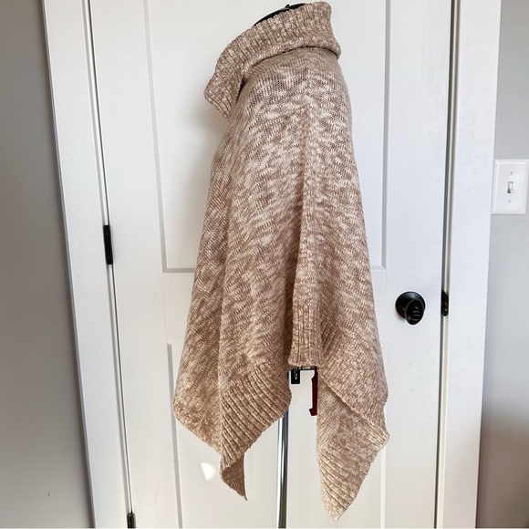 Eileen Fisher Natural Funnel Neck Poncho Organic Cotton Alpaca Lagenlook Oatmeal - Picture 2 of 8